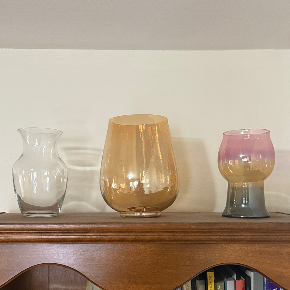 Elegant Glass Vase Set - Gold and Pink Ombre